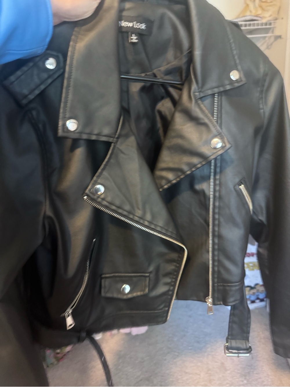 New Look Black Faux Leather Biker Jacket with Silver Hardware